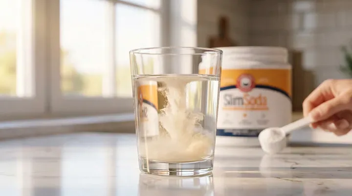 A baking soda water shot dissolving in a glass — the measured version of the morning drink