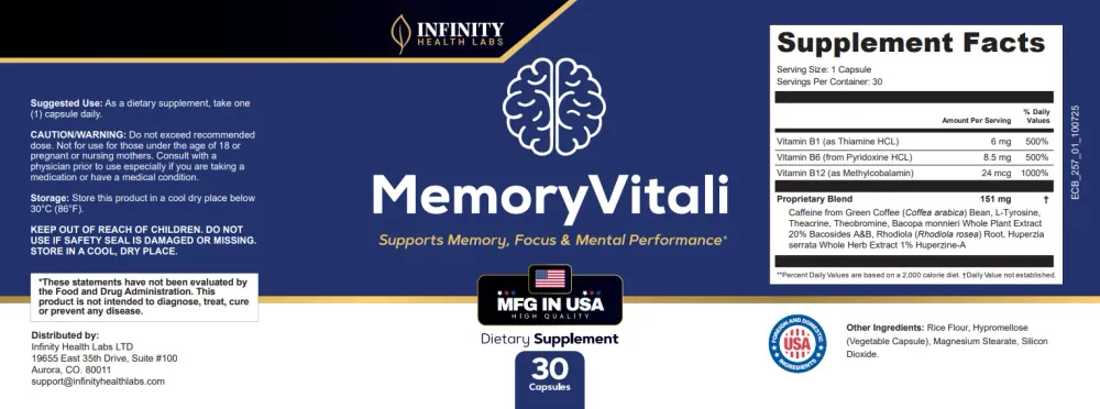 MemoryVitali supplement facts label
