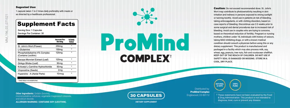ProMind Complex supplement facts label
