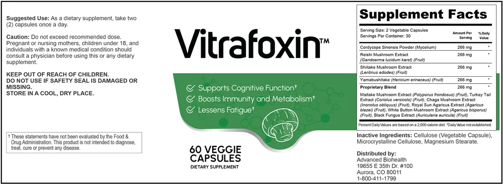 Vitrafoxin supplement facts label