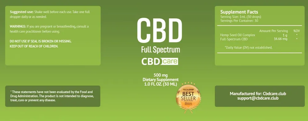 Cbd Care Gummies Full Spectrum supplement facts label