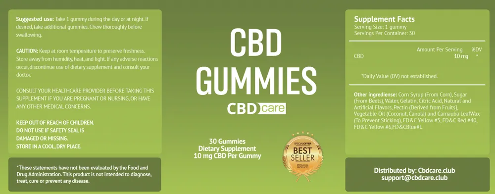 Cbd Care Gummies Stress Relieve supplement facts label