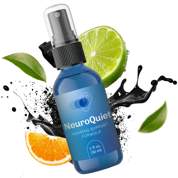 NeuroQuiet sublingual spray — a neural-support hearing formula with Alpha-GPC, GABA, L-Dopa and an amino blend