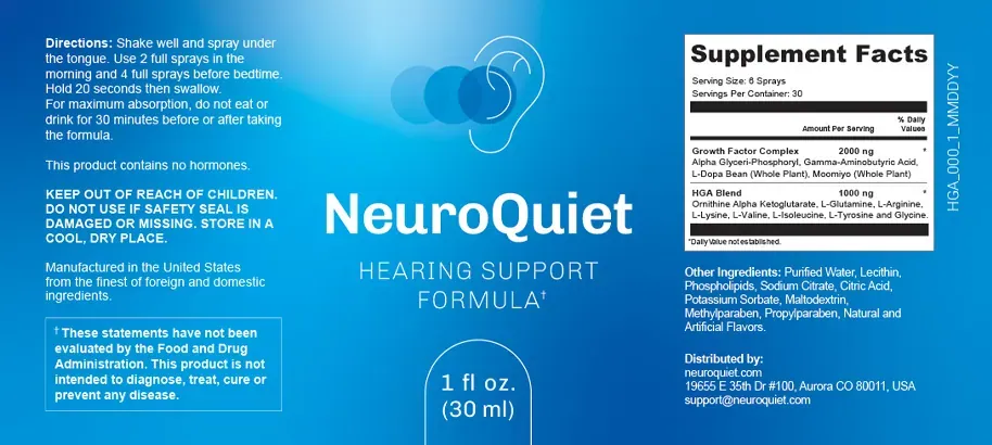 NeuroQuiet supplement facts label
