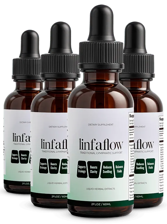 Linfaflow packages — 2 fl oz dropper bottles of the lymphatic support drops, sold in one, two and three-bottle packages