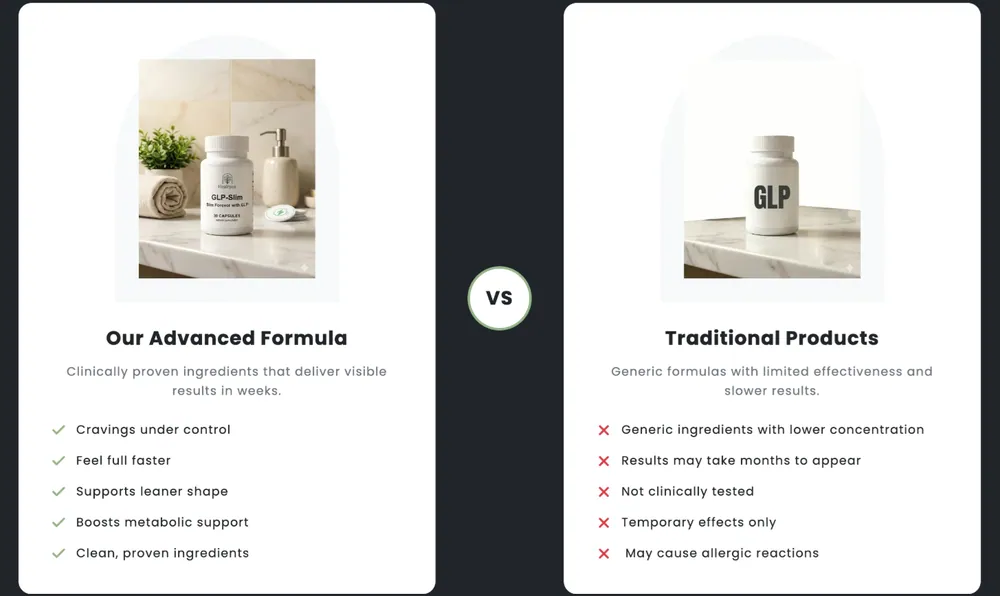 Comparison panel from the official Healtyco GLP-Slim page setting the formula against generic GLP-1 support products