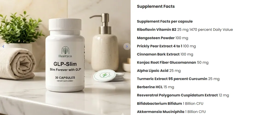 Healtyco GLP-Slim supplement facts label