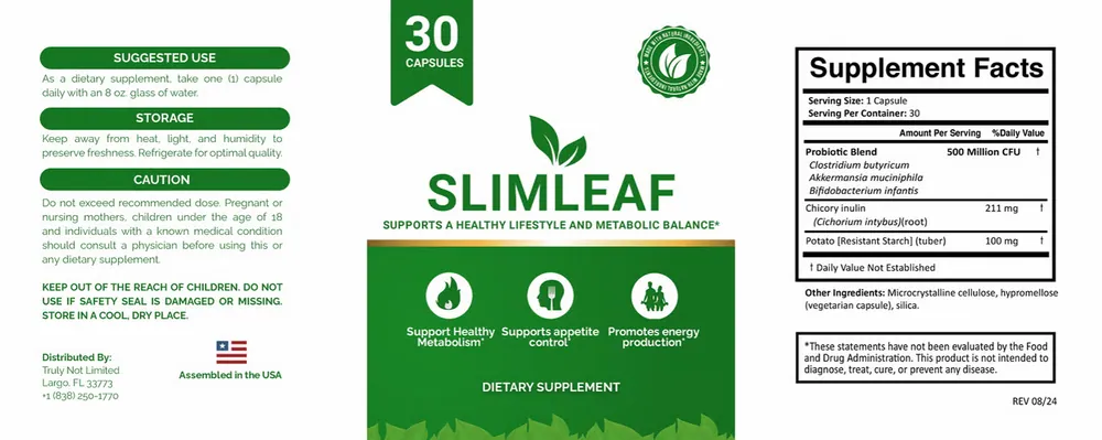 Slimleaf supplement facts label