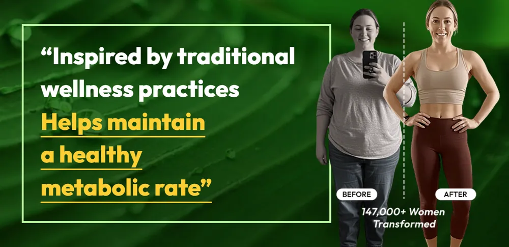 Trimology Weight promotional panel from the official product page: a healthy metabolic rate claim and a before-and-after comparison