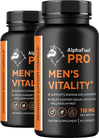AlphaFuel Pro capsules — a men's vitality blend with Tongkat Ali, Horny Goat Weed, Wild Yam and supporting botanicals