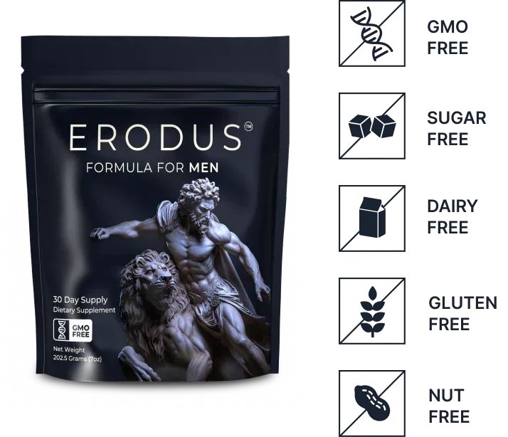 Erodus Testosterone drink — a fully-dosed 16-in-1 testosterone support powder with Ashwagandha, Tongkat Ali, Zinc, Boron and Vitamin D