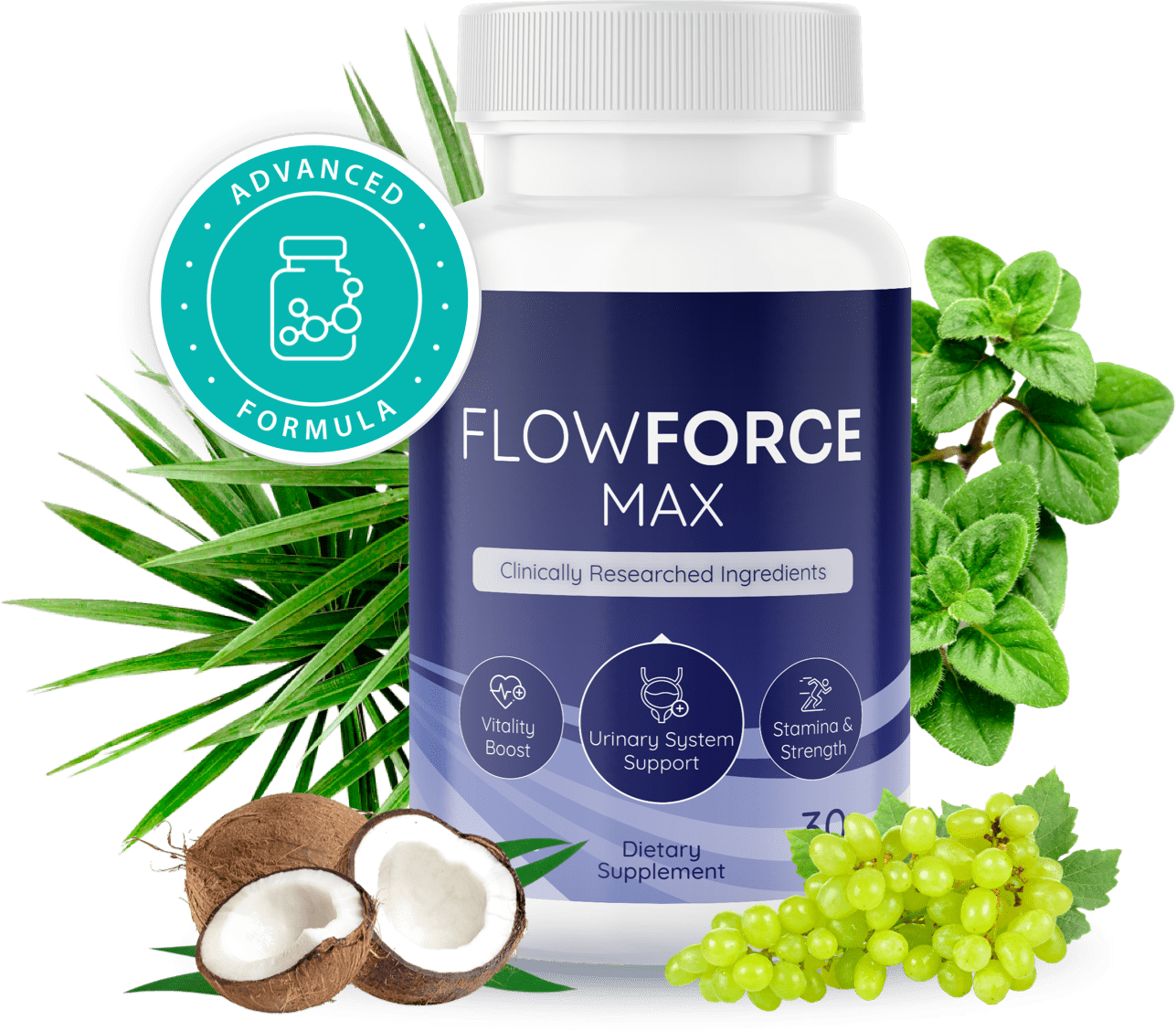 FlowForce Max urinary flow supplement bottle designed to support urine stream strength and bladder comfort