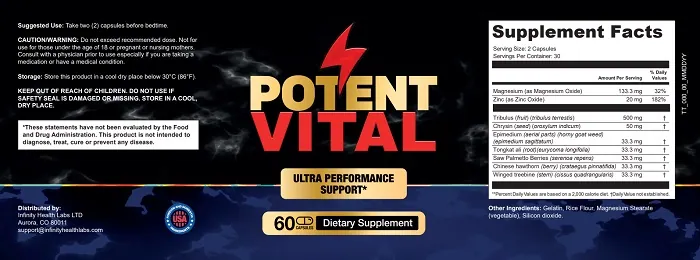 PotentVital supplement facts label