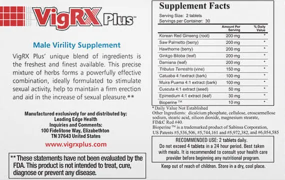 VigRX Plus supplement facts label