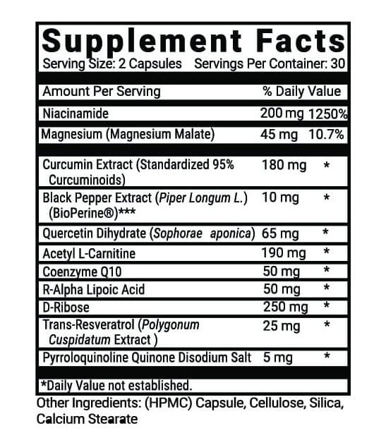 Advanced Mitochondrial Formula supplement facts label