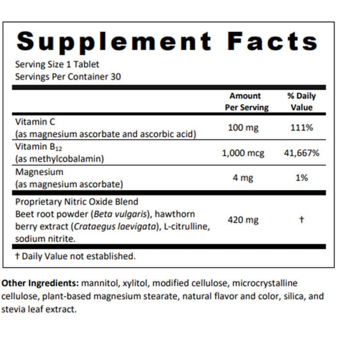 Circo2 Nitric Oxide Booster supplement facts label
