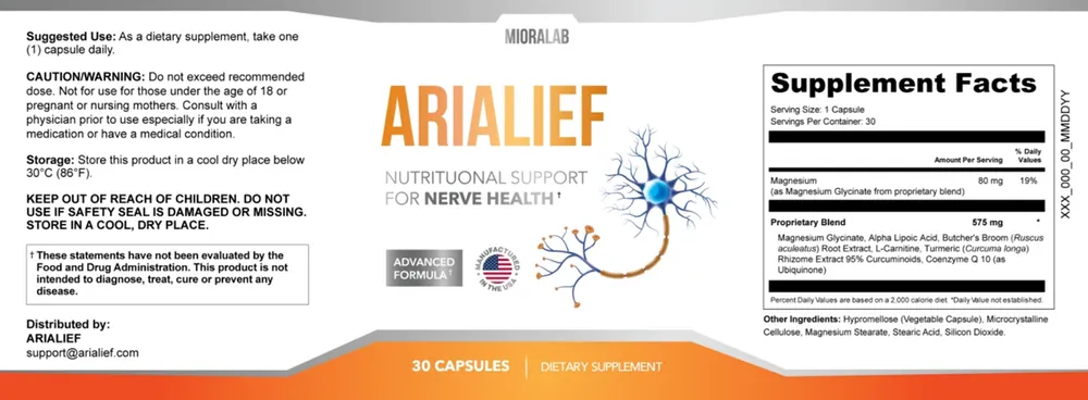 Arialief supplement facts label