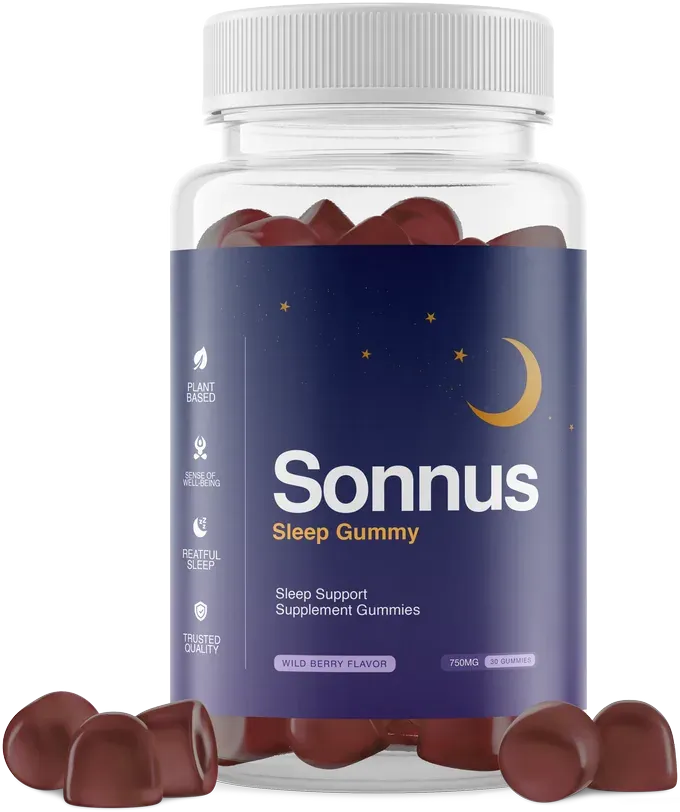 Sonnus Sleep Gummy — a 30-count bottle of wild-berry gummies built on magnesium bisglycinate, with L-theanine, GABA, apigenin and a 0.9 mg melatonin signal