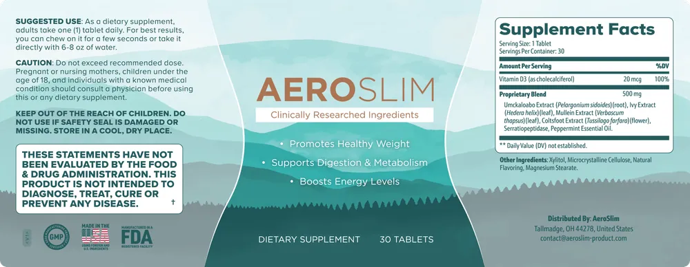 AeroSlim supplement facts label