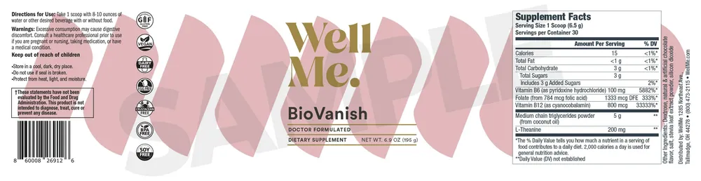 BioVanish supplement facts label