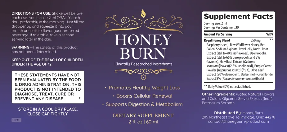 HoneyBurn supplement facts label