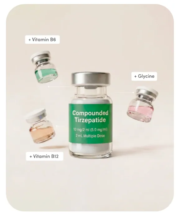 Compounded tirzepatide vial with added B6, B12 and glycine