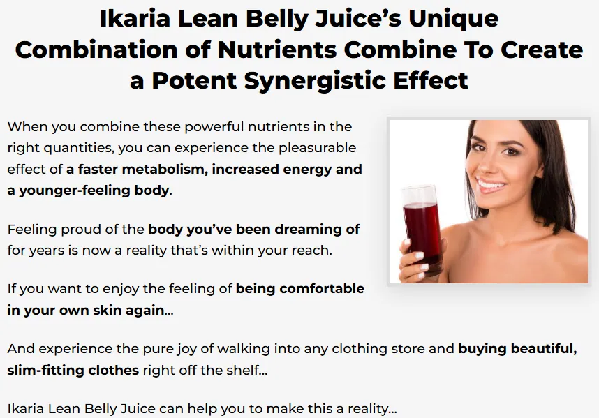 Ikaria Juice benefits overview — daily polyphenol + probiotic powder for stubborn belly fat, metabolism, energy, digestion, gut health