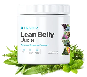 Ikaria Juice powder container — natural polyphenol and probiotic powder for stubborn belly fat and metabolism support after 40