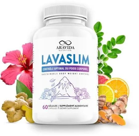 LavaSlim capsule bottle — a six-ingredient metabolism and body-temperature support formula for weight loss