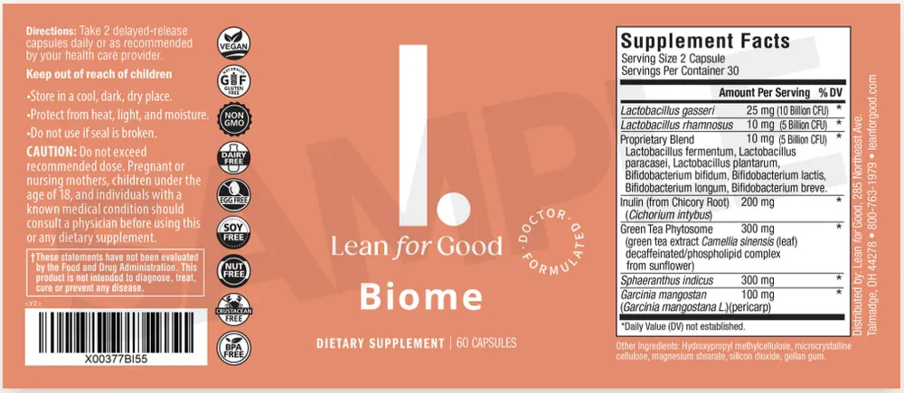 Leanbiome supplement facts label