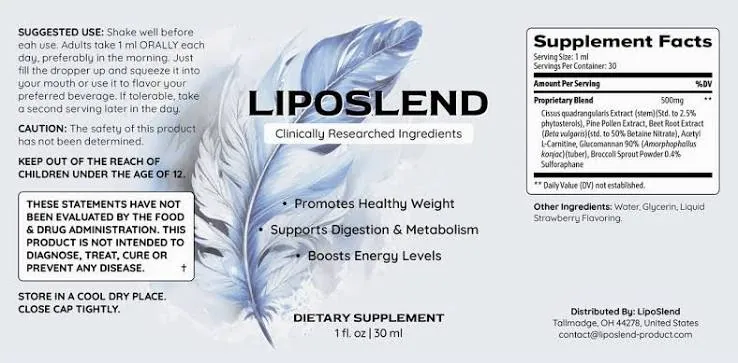 LipoSlend supplement facts label