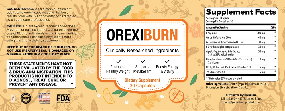 OrexiBurn supplement facts label