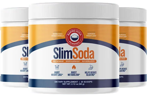 SlimSoda drink powder — a 2.12 oz tub of 30 scoops built on baking soda, concentrated gingerol, berberine and NAD+